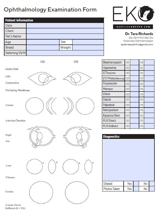 Ophthalmic examination sheet – Eye Know Ophtho